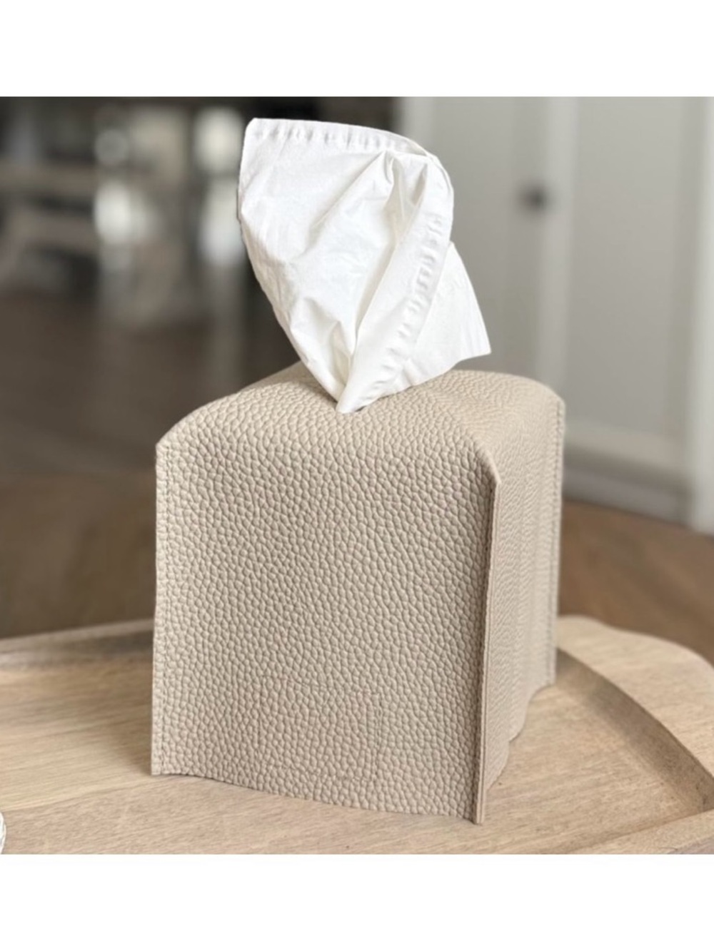 Off White Faux Leather Square Tissue Box Cover